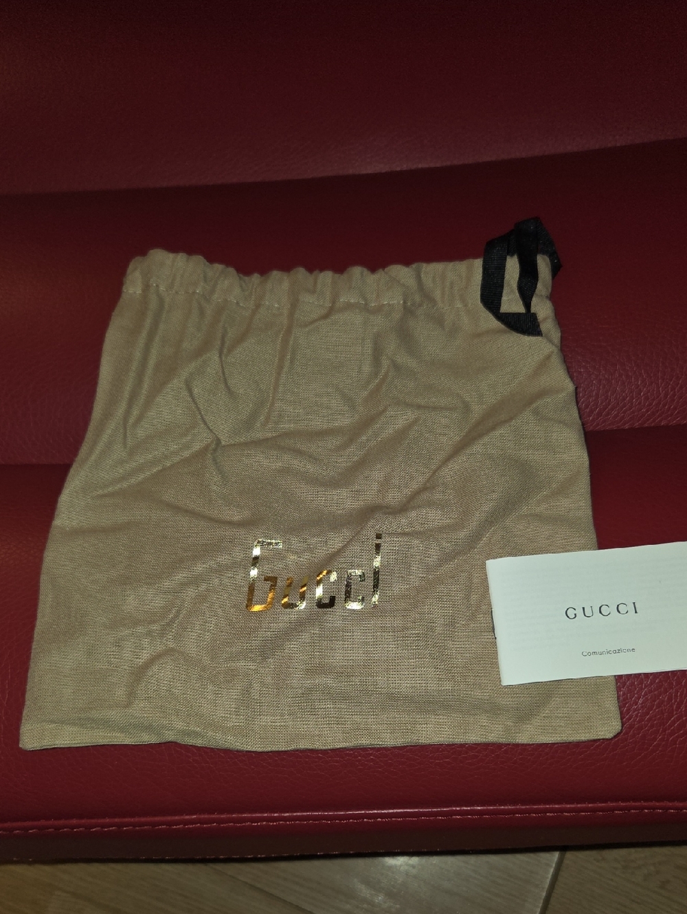 Gucci Beige Drawstring Pouch with Gold Logo
